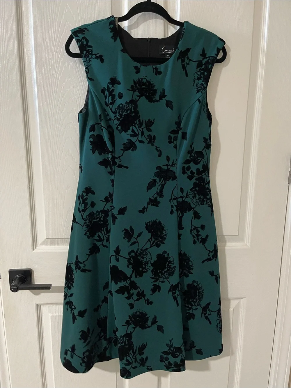 Connected Apparel teal dress with black floral burnout - Picture 1 of 5